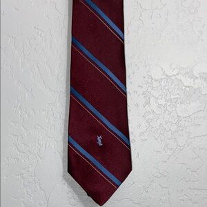Yves Saint Laurent Burgundy and Blue Striped Men's Tie Neckwear